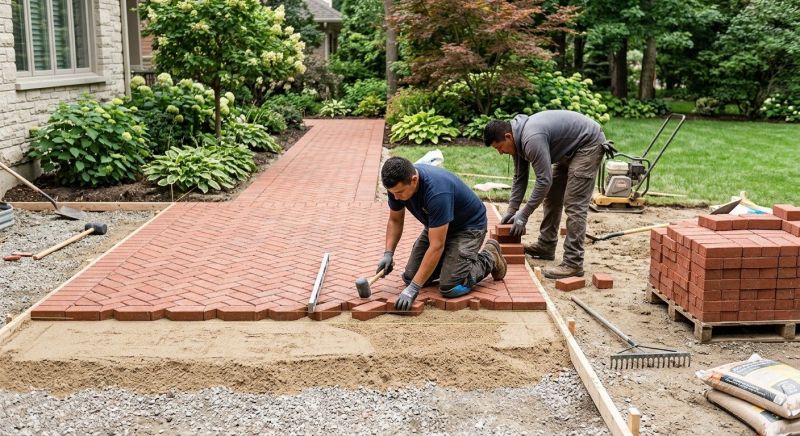 Brick Hardscape Installation in Waterbury, VT